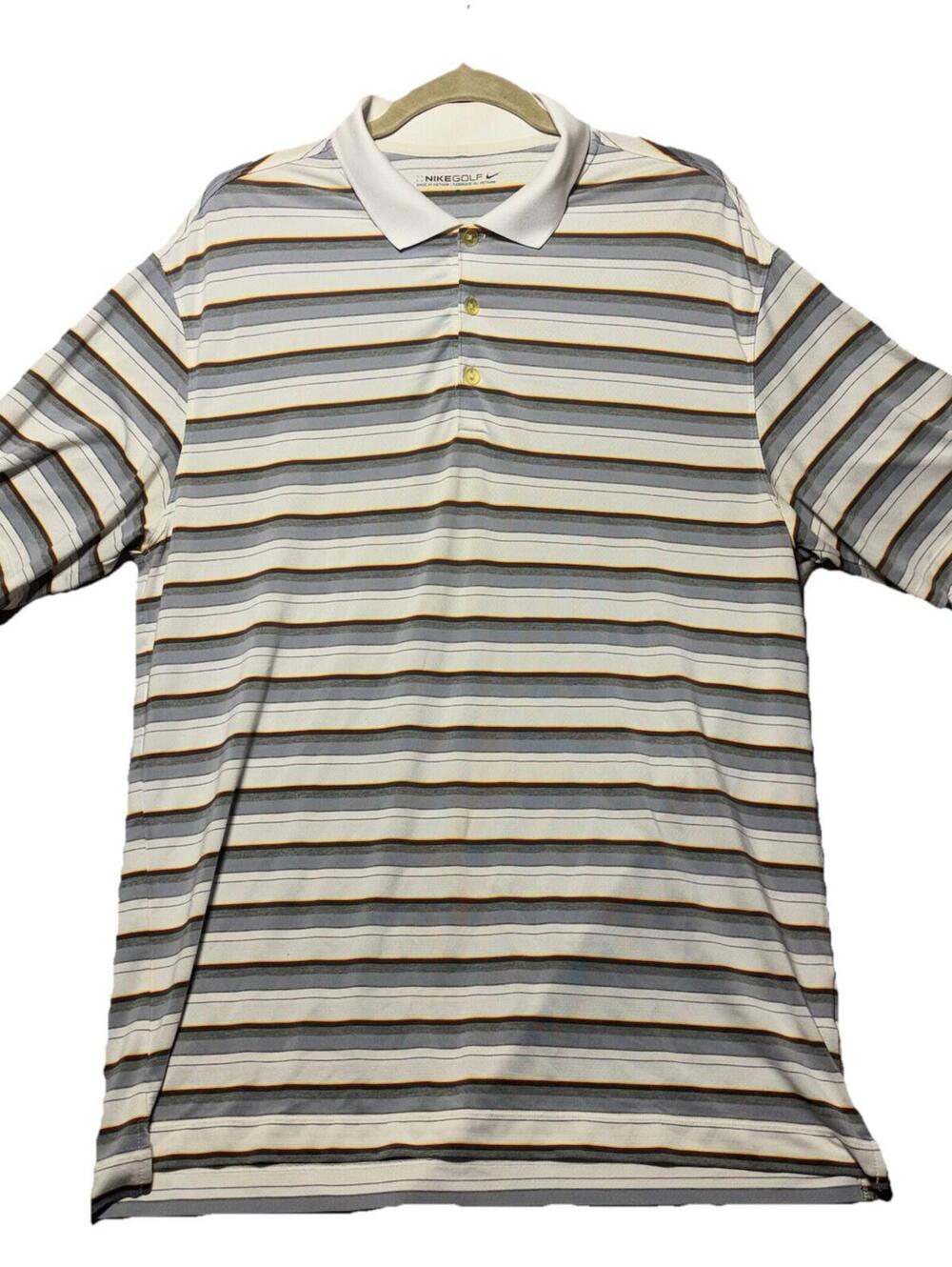 Nike Golf Polo XL Men's Dri-Fit Shirt Stripe White Gray